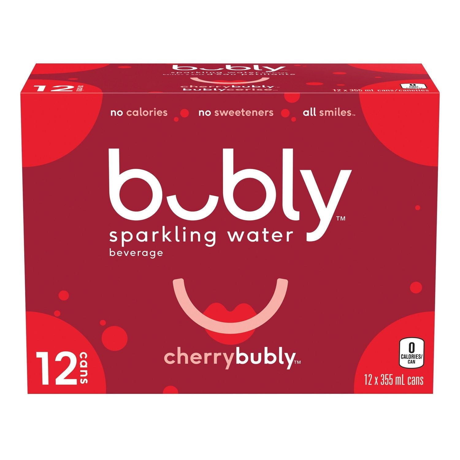 Bubly Cherry Sparkling Water Beverage, 12x355ml cans, 4.26L/144 oz