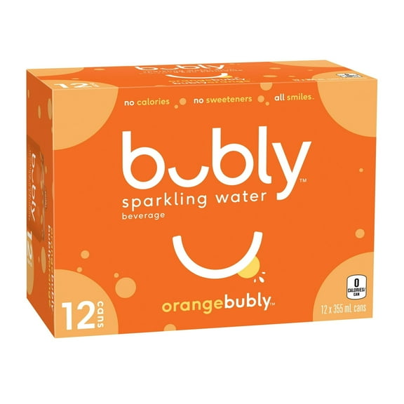Bubly Orange Sparkling Water Beverage, 12x355ml cans, 4.26L/144 oz