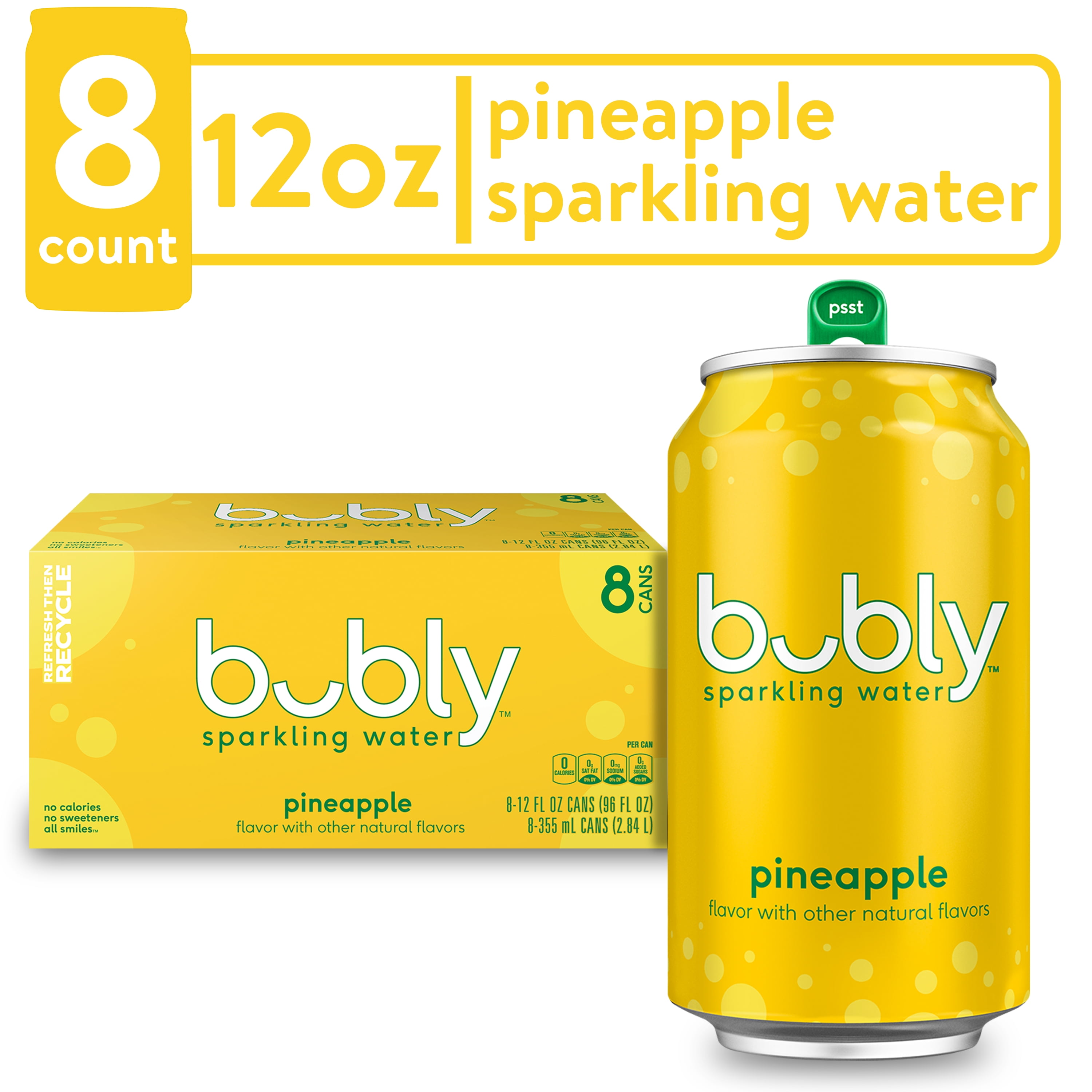 Bubly Pineapple Sparkling Water, 12 fl oz, 8 Pack Cans