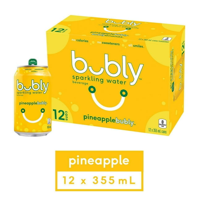 Bubly Pineapple Sparkling Water Beverage, 12x355ml cans, 4.26L/144 oz., Package