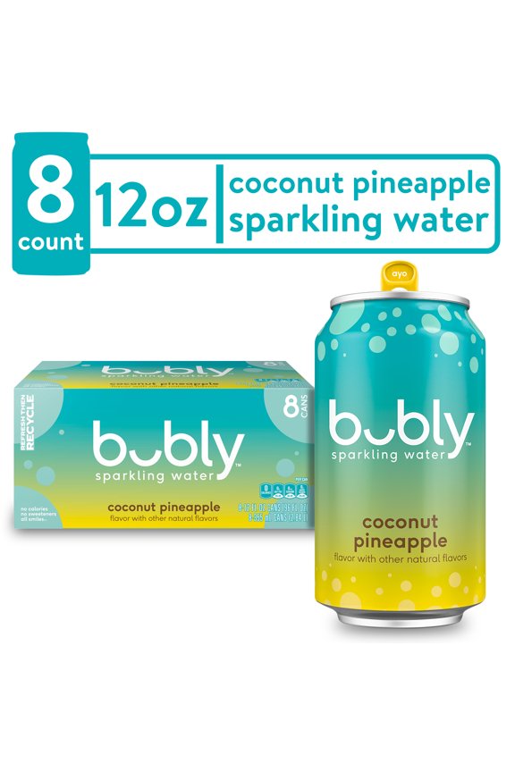 Bubly Summer Coconut Pineapple Sparkling Water, 12 fl oz, 8 Pack Cans