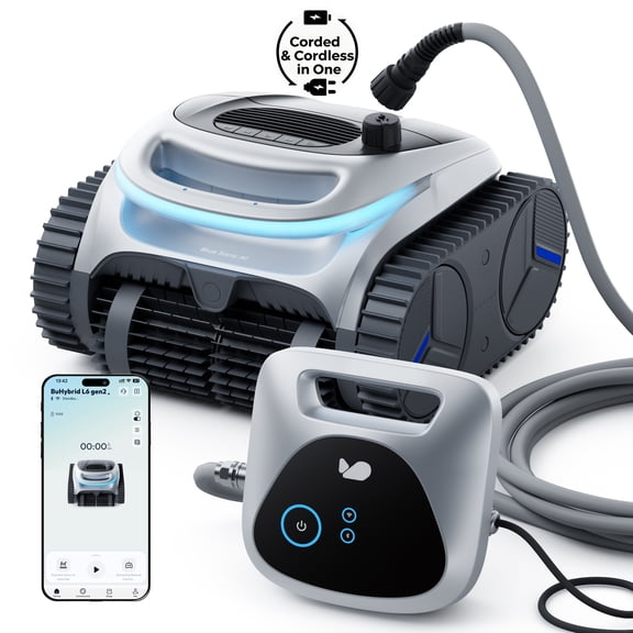 (2026 New)BuHybrid L6 Pool Cleaner, Corded & Cordless in One, Hybrid Robotic Pool Vacuum with Unmatched Suction, Smart Navigation, APP Control, Floor/Wall/Waterline.