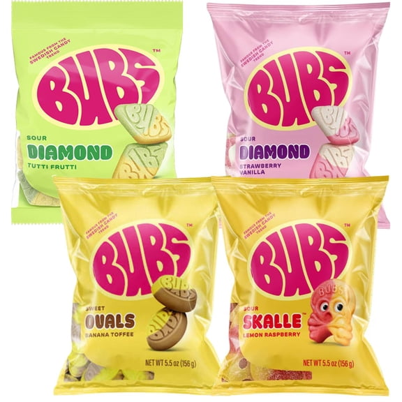 Bubs Candy Variety Pack, Assorted Swedish Gummy Flavors, 4 Pack