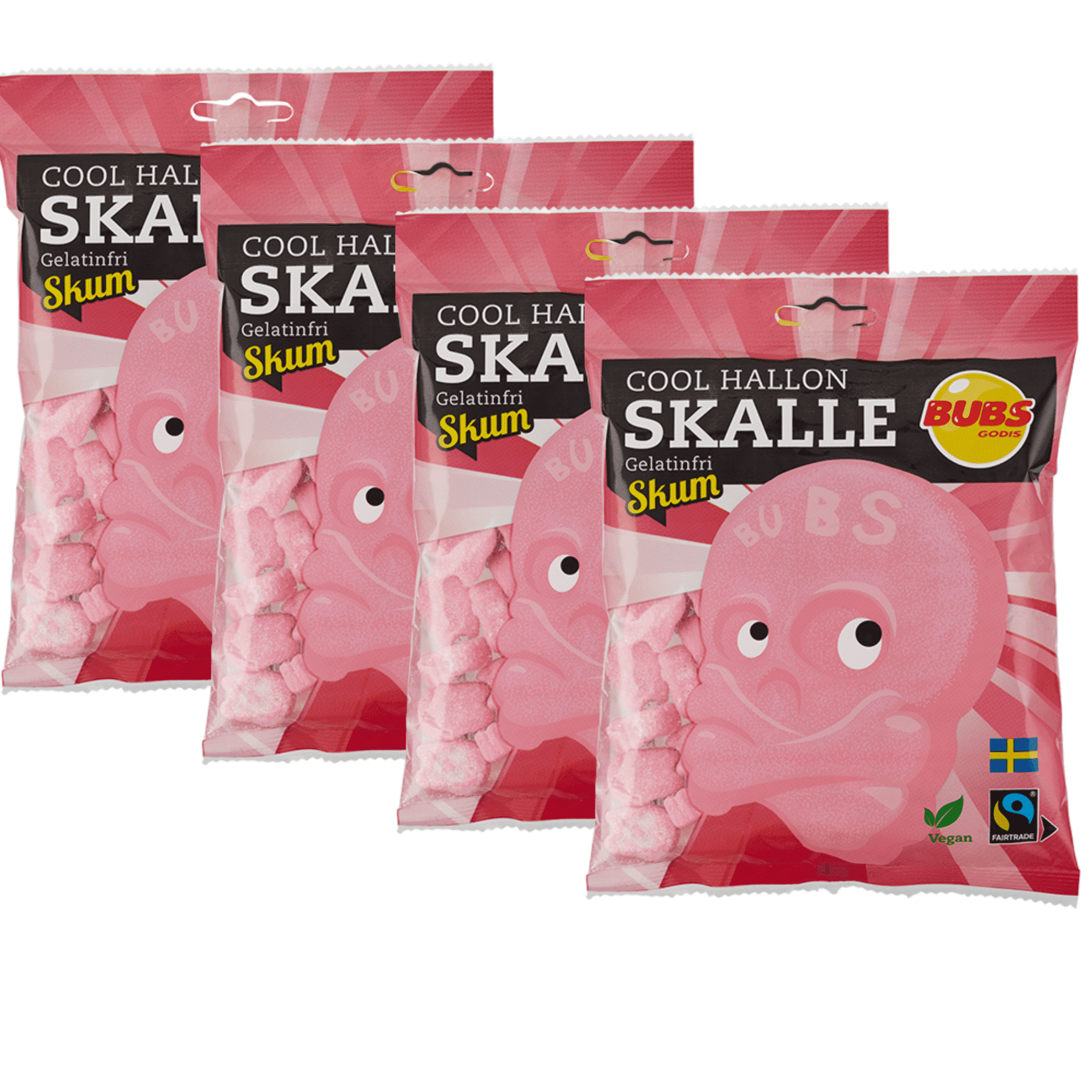 Bubs Cool Raspberry Skull Foam Candy - Original Swedish Sour Gelatine Free Wine Gums Candy (Pack of 4)