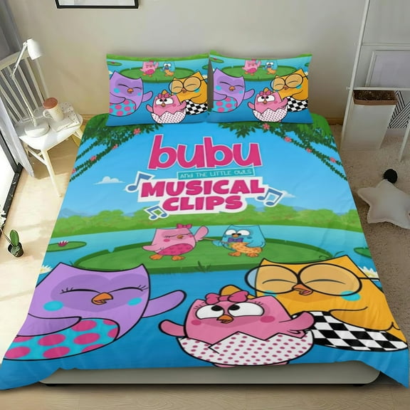 Bubu and The Little Owls Themed Bed Sheet Set Three Piece Set 53x79 In ches Comfortable And Skin Friendly Unique Design Creating A Star Studded Night Home Decor Gifts For Family Friends fans