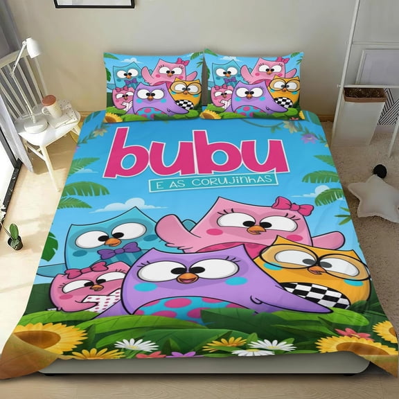 Bubu and The Little Owls Themed Bed Sheet Set Three Piece Set 53x79 In ches Comfortable And Skin Friendly Unique Design Creating A Star Studded Night Home Decor Gifts For Family Friends fans