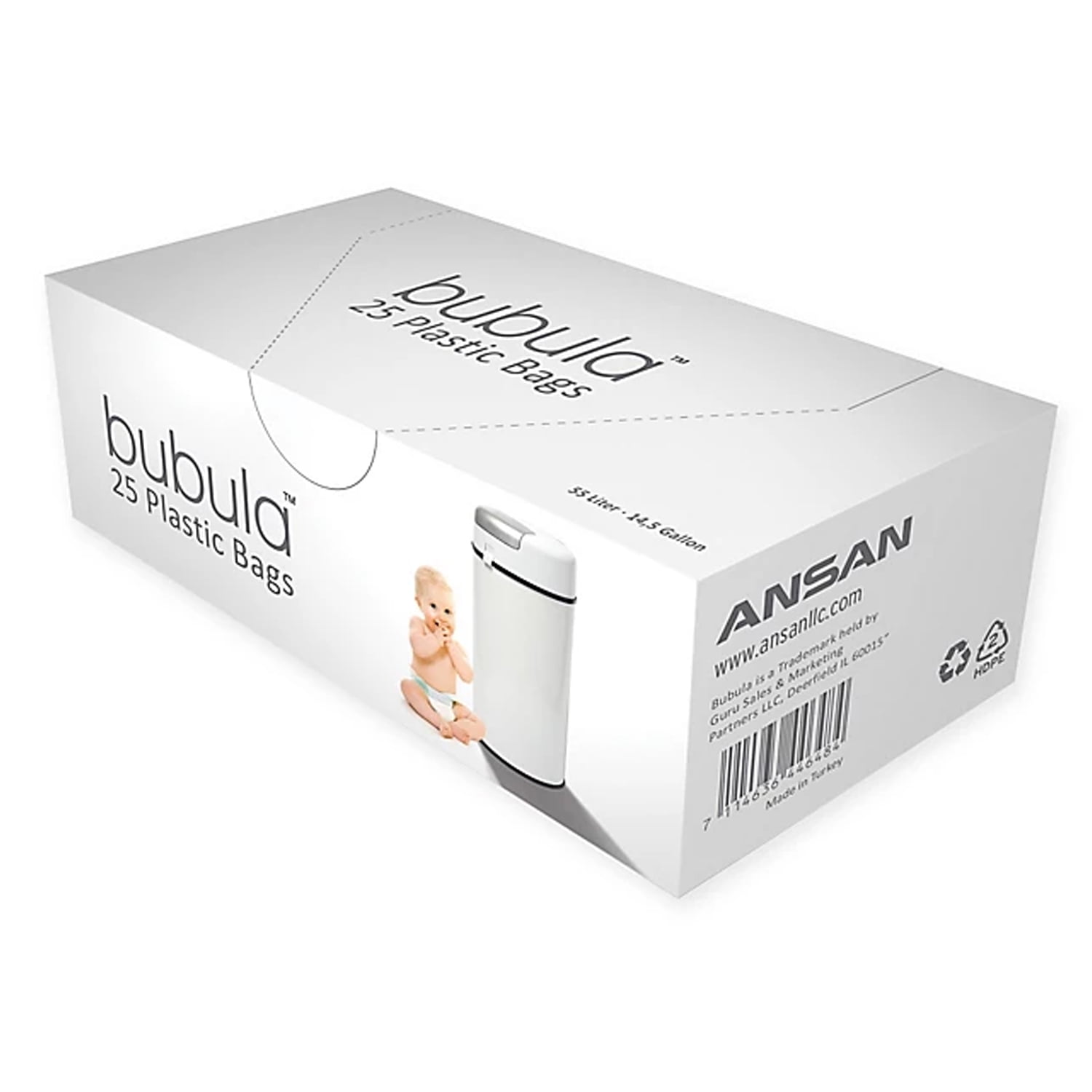 Bubula Jr Diaper Pail Refill Bags, 25 Plastic Bags, 7.39 Gallon