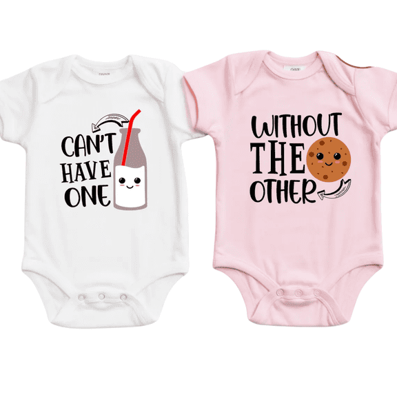 Bubvorie Milk and Cookie Twin Baby Onesie Set of 2, Matching Baby Bodysuits, Pregnancy Announcement Outfit, Infant Shirts and Baby Shower Gift