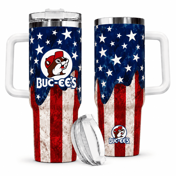 Buc-ee's 40oz Tumbler With Handle, American Flag Patriotic Insulated Travel Cup