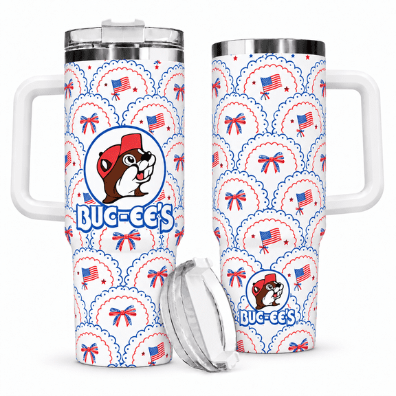 Buc-ee's 40oz Tumbler With Handle, Patriotic American Flag Bow Insulated Travel Cup