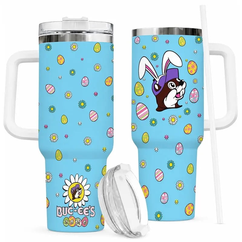 Cute Spring Notebook Paper Buc-ee's Easter Bunny 2026 40oz Tumbler, Blue Floral Egg Travel Cup ...