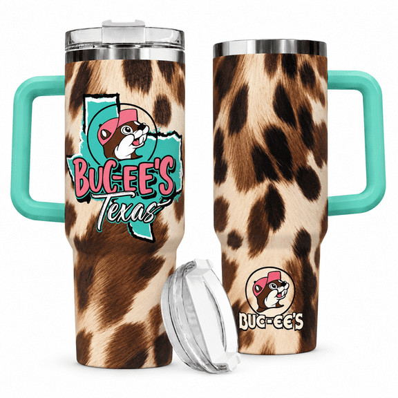 Buc-ee's Texas 40oz Tumbler With Handle, Western Cowhide Print Insulated Travel Cup