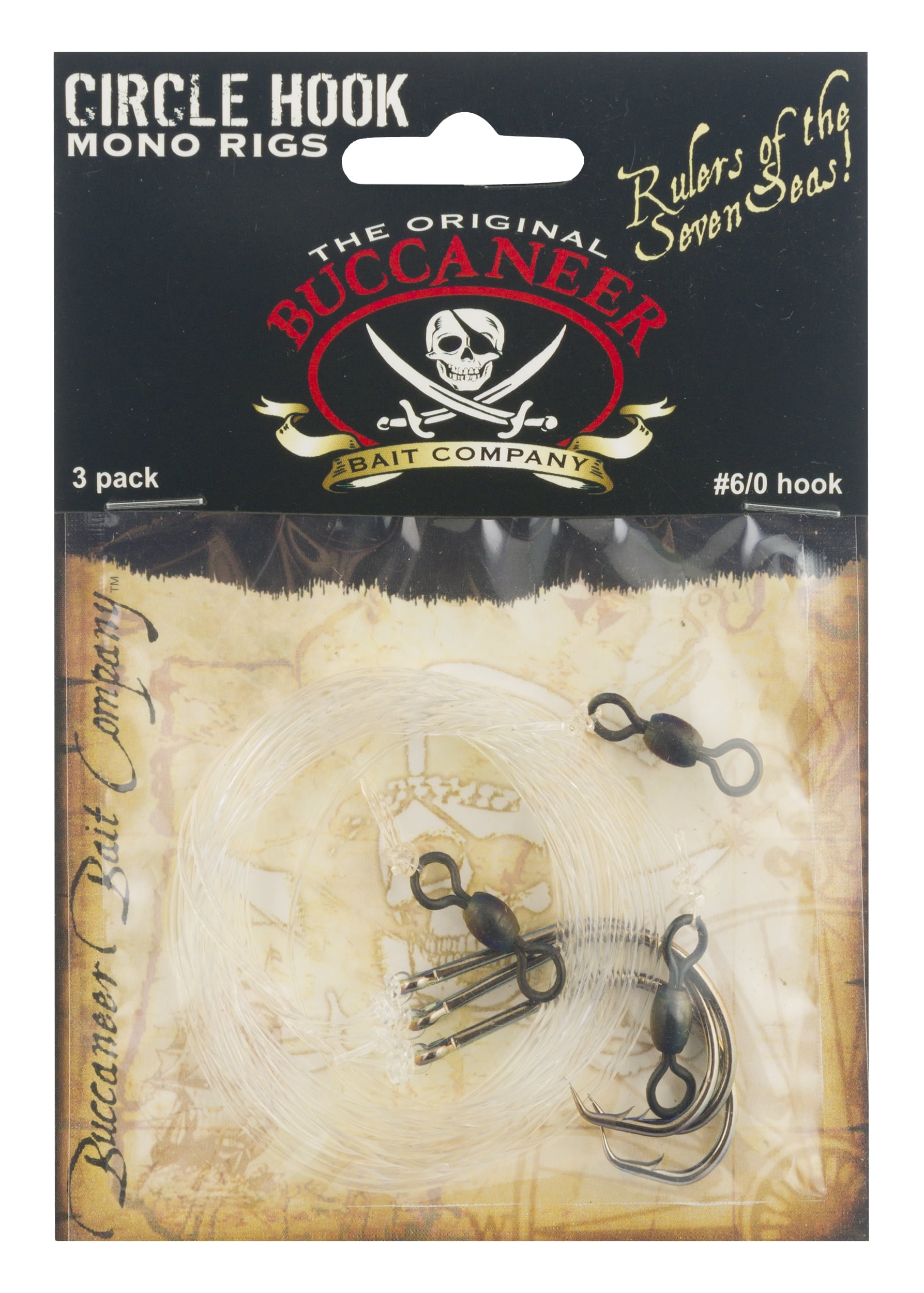Buccaneer Cirlce Hook Monofiliment Rig, Size 6/0, 3 Count