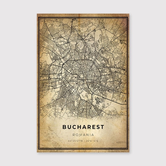 Bucharest City Map Print: Modern Vintage Wall Artfor Living Room Bedroom Office Farmhouse Neutral Home Artwork Ready to Hang 8x12 inch