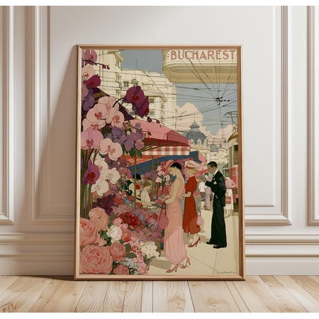 Bucharest Flower Market Travel Print City Wall Art, Unframed Paper Print