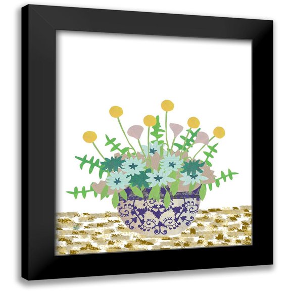 Bucheli, Jen 12x14 Black Modern Framed Museum Art Print Titled - Soft Blooms in Vase With Border IV