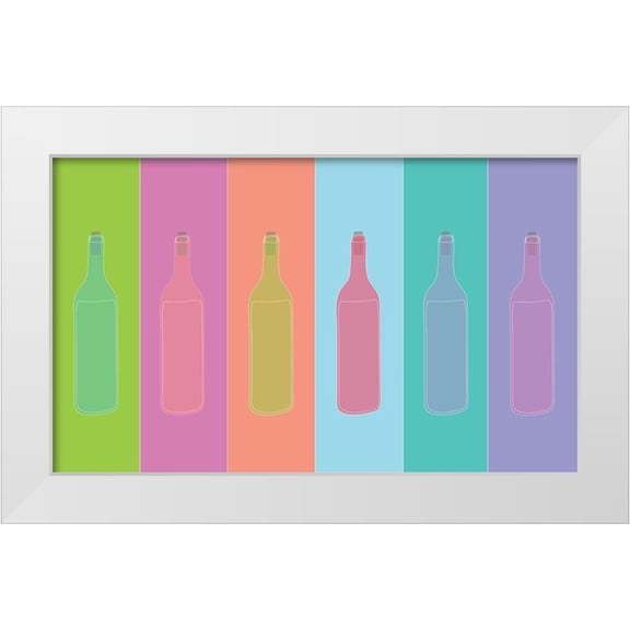 Bucheli, Jen 14x10 White Modern Wood Framed Museum Art Print Titled - Colorful Mod Wine Bottles