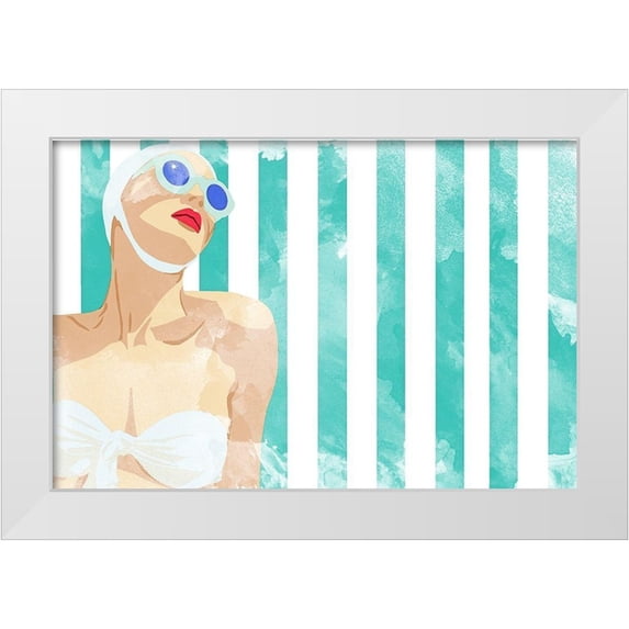Bucheli, Jen 18x13 White Modern Wood Framed Museum Art Print Titled - Bathing Beauty On Teal Towel