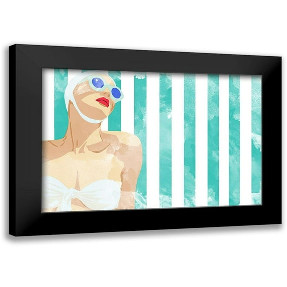 Bucheli, Jen 24x17 Black Modern Framed Museum Art Print Titled - Bathing Beauty On Teal Towel