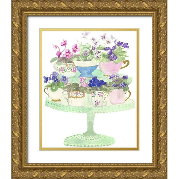 Bucheli, Jen 26x31 Gold Ornate Wood Framed with Double Matting Museum Art Print Titled - Floral Tea Cups