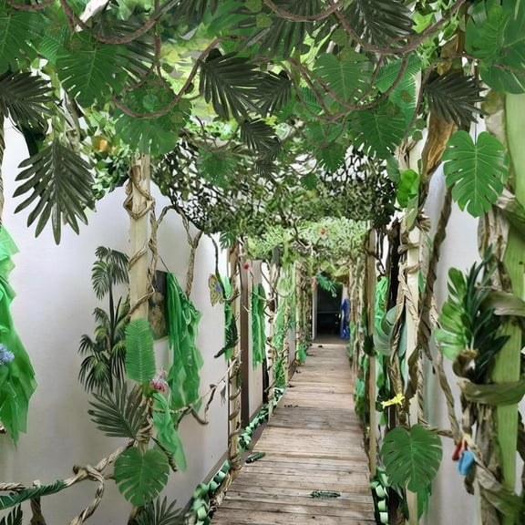 Bucherry Jungle Party Decoration Set 10 x 13 with 20 Tropical Rainforest Theme Leaves 2 Artificial Greenery Vine Garland for Hawaiian Luau Jungle Rainforest Party Decoration Indoor Outdoor Y101