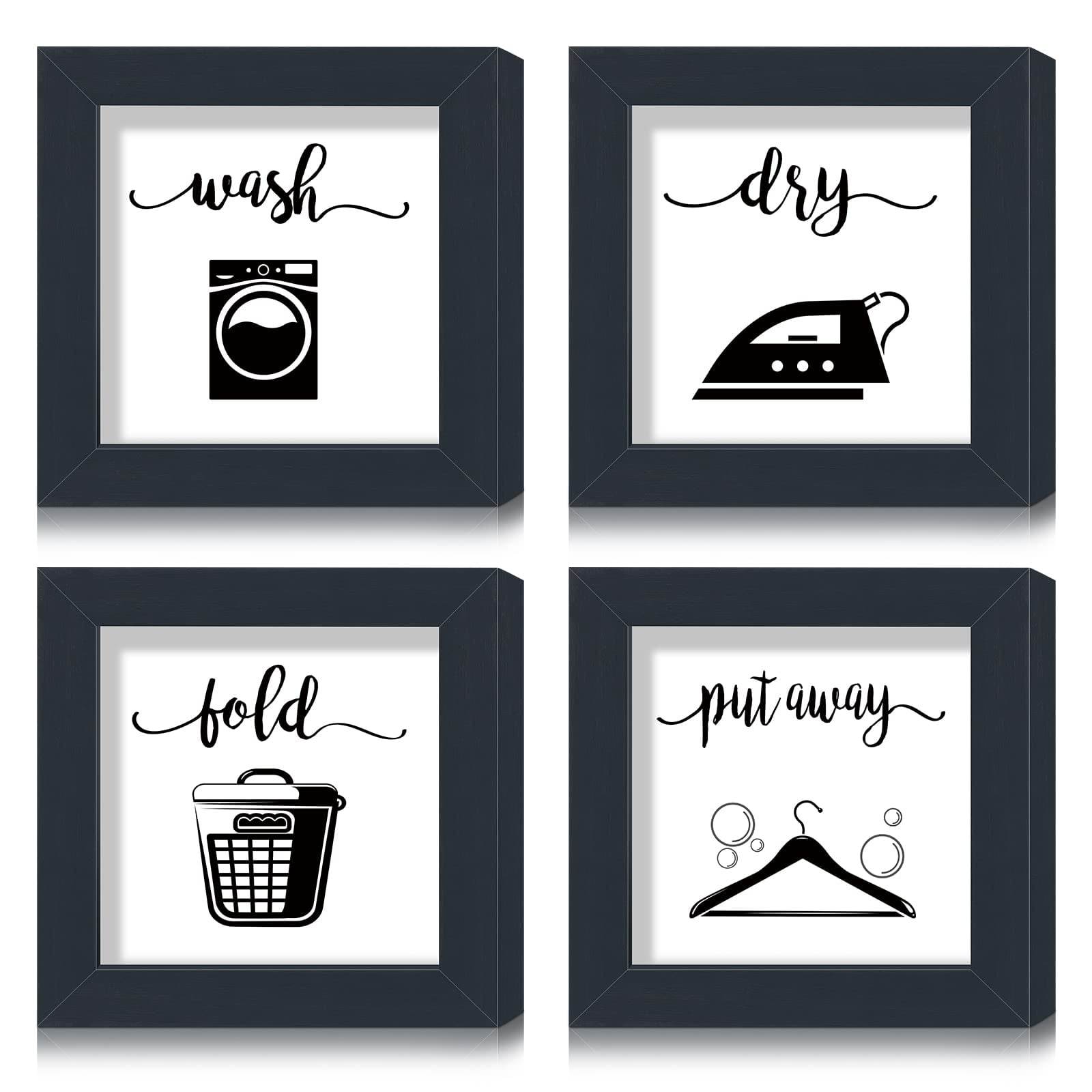 Rustic Black Wooden Laundry Room Wall Signs Set