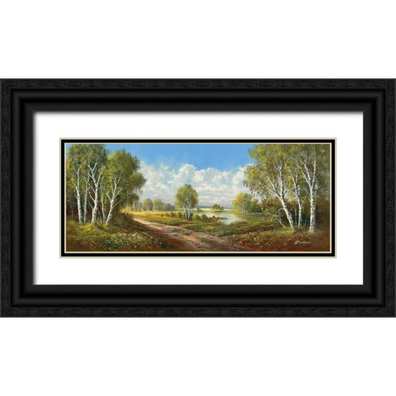 Buchner, H. 32x15 Black Ornate Wood Framed with Double Matting Museum Art Print Titled - BIRCH LANE AT HORNI RYBNIKY