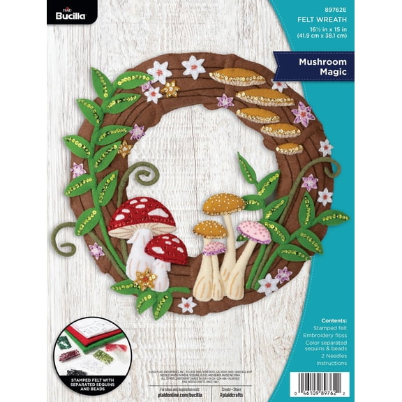 Bucilla 16.5" x 15" Mushroom Magic Felt Applique Wreath Kit