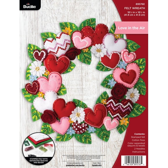 Bucilla 16.5" x 16.5" Love in the Air Felt Applique Valentine's Day Wreath Kit