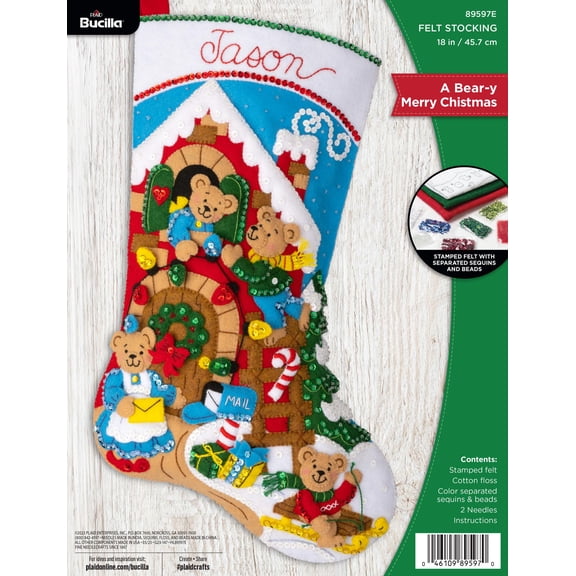 Bucilla 18" A Bear-y Merry Christmas Felt Applique Christmas Stocking Embroidery Kit
