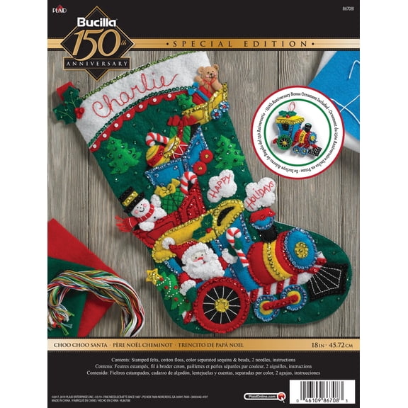 Bucilla 18" Choo Choo Santa Felt Applique Christmas Stocking Embroidery Kit