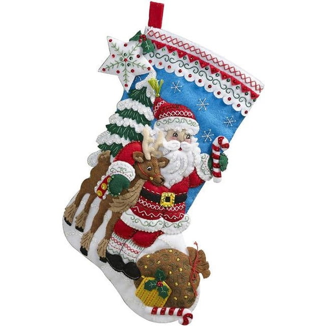 Bucilla Kit Applique Calza Natale – Feltro Con Paillettes E Perline 45,7 Cm