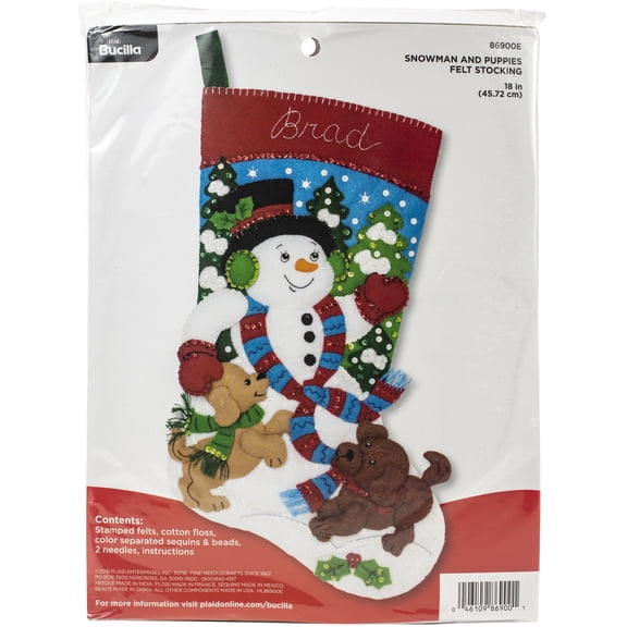 Bucilla 18" Snowman & Puppies Felt Applique Christmas Stocking Embroidery Kit
