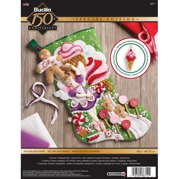 Bucilla 18" Sugarland Fairy Felt Applique Christmas Stocking Embroidery Kit