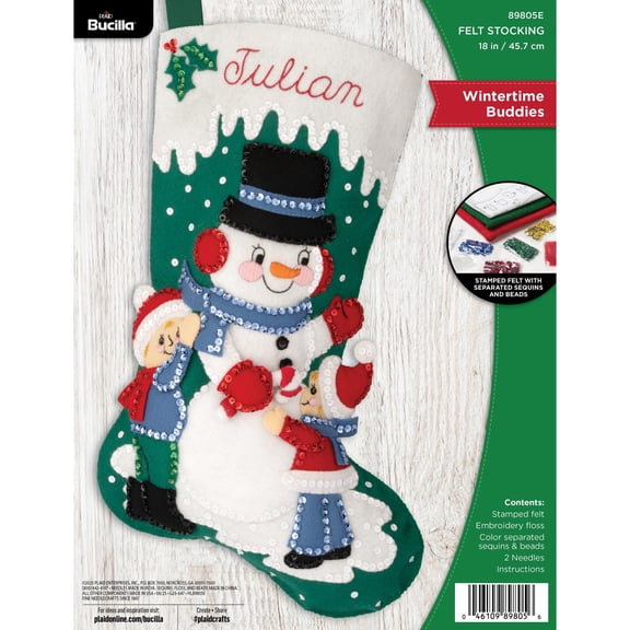 Bucilla 18" Wintertime Buddies Felt Applique Christmas Stocking Embroidery Kit
