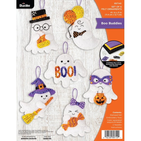 Bucilla 4.5" x 5" Boo Buddies Felt Applique Halloween Ornament Kit, 6 pieces