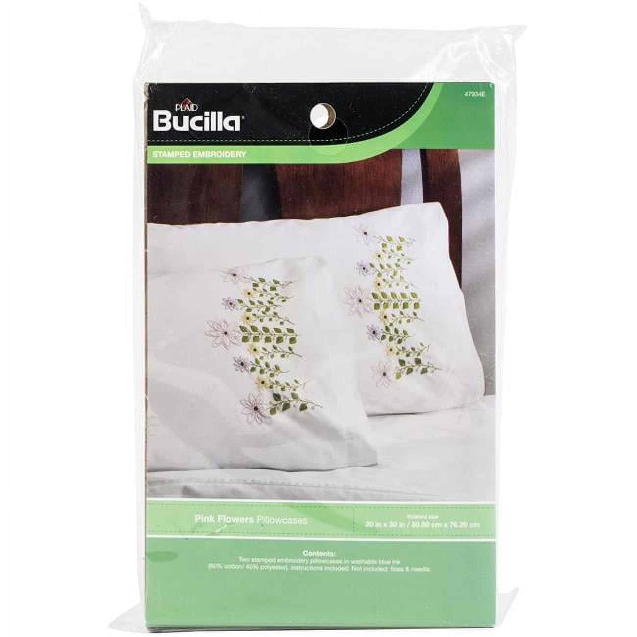 Bucilla 47934E 20 x 30 in. Stamped Embroidery Pillowcase Pair Pink