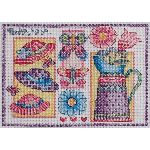 Bucilla 6" x 6" Counted Cross Stitch Mini Garden Hats Kit, 1 Each