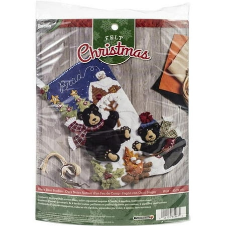 Bucilla 85467 18 in. Felt Stocking Applique Kit, Black Bear Bonfire