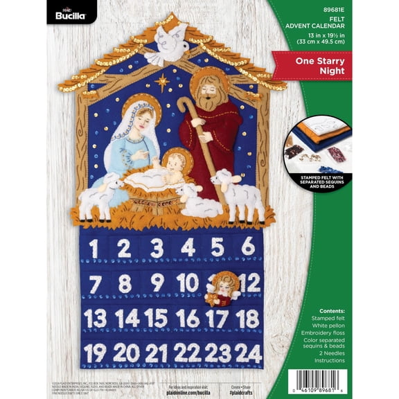 Bucilla One Starry Night Felt Applique Advent Calendar Kit, 13 x 19.5 in