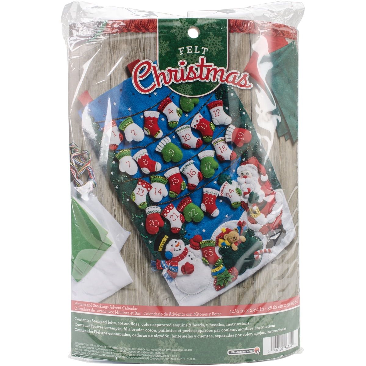 Bucilla Advent Calendar Felt Applique Kit 14.5"x23.25" Mittens