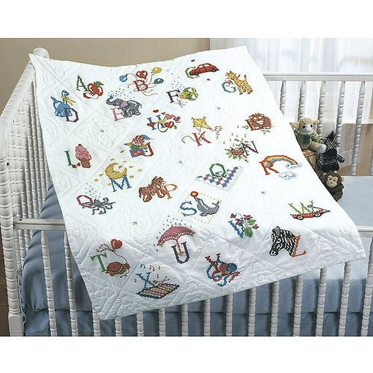 Bucilla Stamped Cross Stitch Baby Quilt Top 34X43 Alphabet Dreams