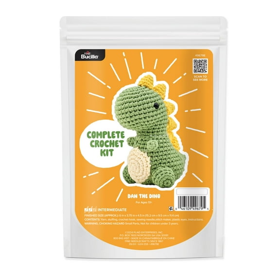Bucilla Amigurumi 5" Complete Crochet Kit, Dan the Dino, Intermediate