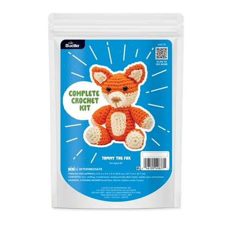 Bucilla Amigurumi 5" Complete Crochet Kit, Tommy The Fox, Intermediate