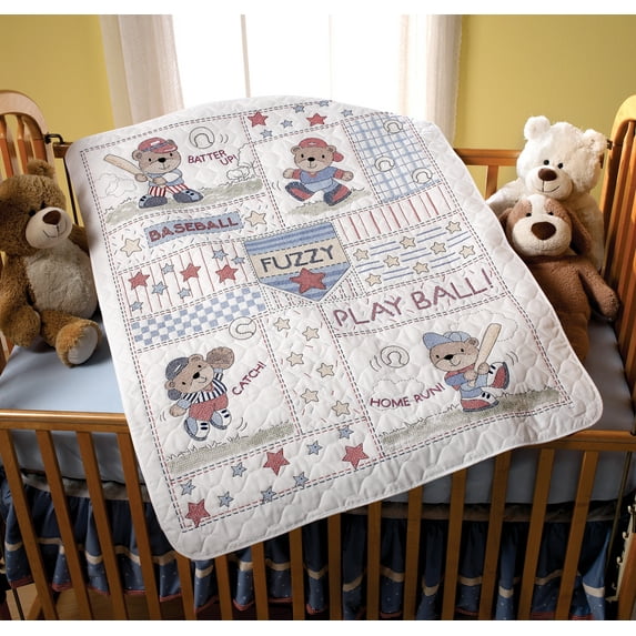 Bucilla Baseball Buddies Crib Cover Stamped Cross Stitch Kit, 45386 34 by 43-Inch