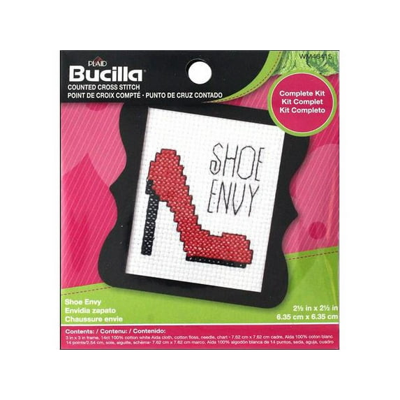 Bucilla Beginner Shoe Envy Cross Stitch Kit with Aida Cloth, Needle, and Cotton Floss
