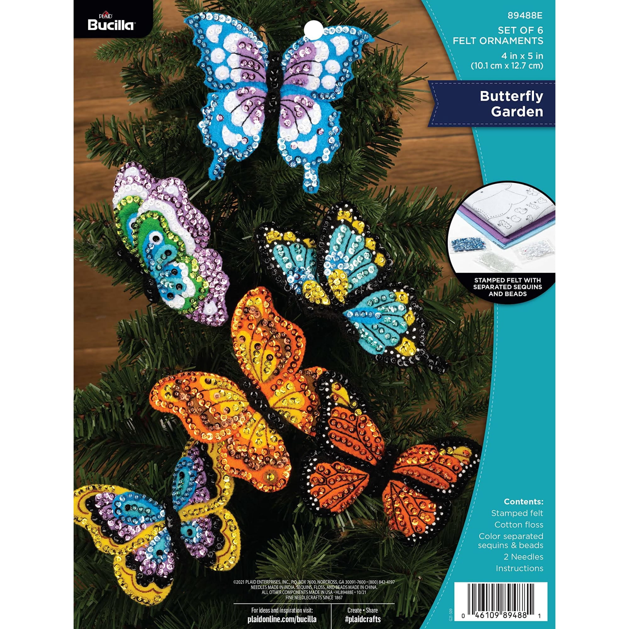 Bucilla Butterfly Garden 6 Count Felt Applique Ornament Kit, 2.5 x 3.5 in