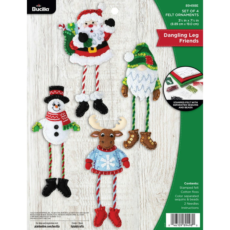 Bucilla Felt Ornaments Applique Kit Set of 4 - Dangling Leg Friends