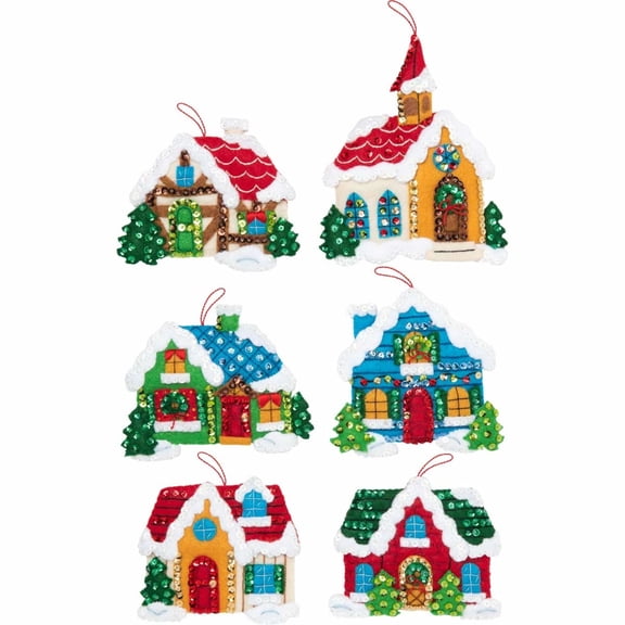Bucilla Christmas Village 6 Count Felt Applique Ornament Kit, 5 x 4.5 in