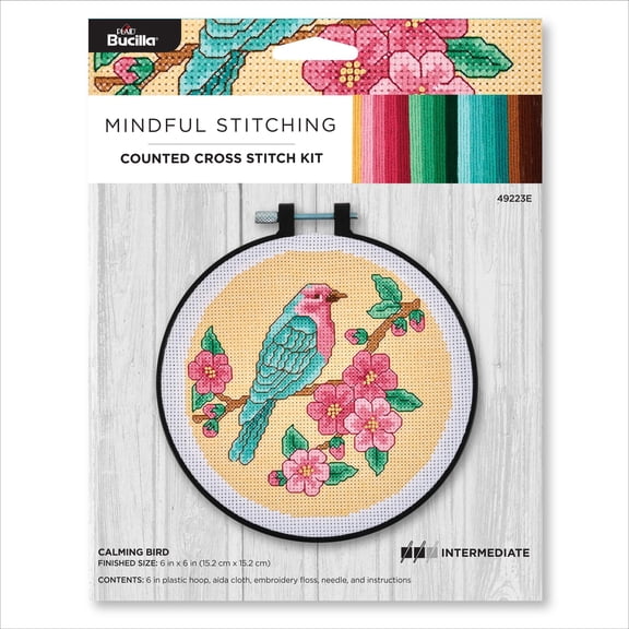 Bucilla Calming Birds Counted Cross Stitch Kit, 6 in, 14 Count Aida Cloth